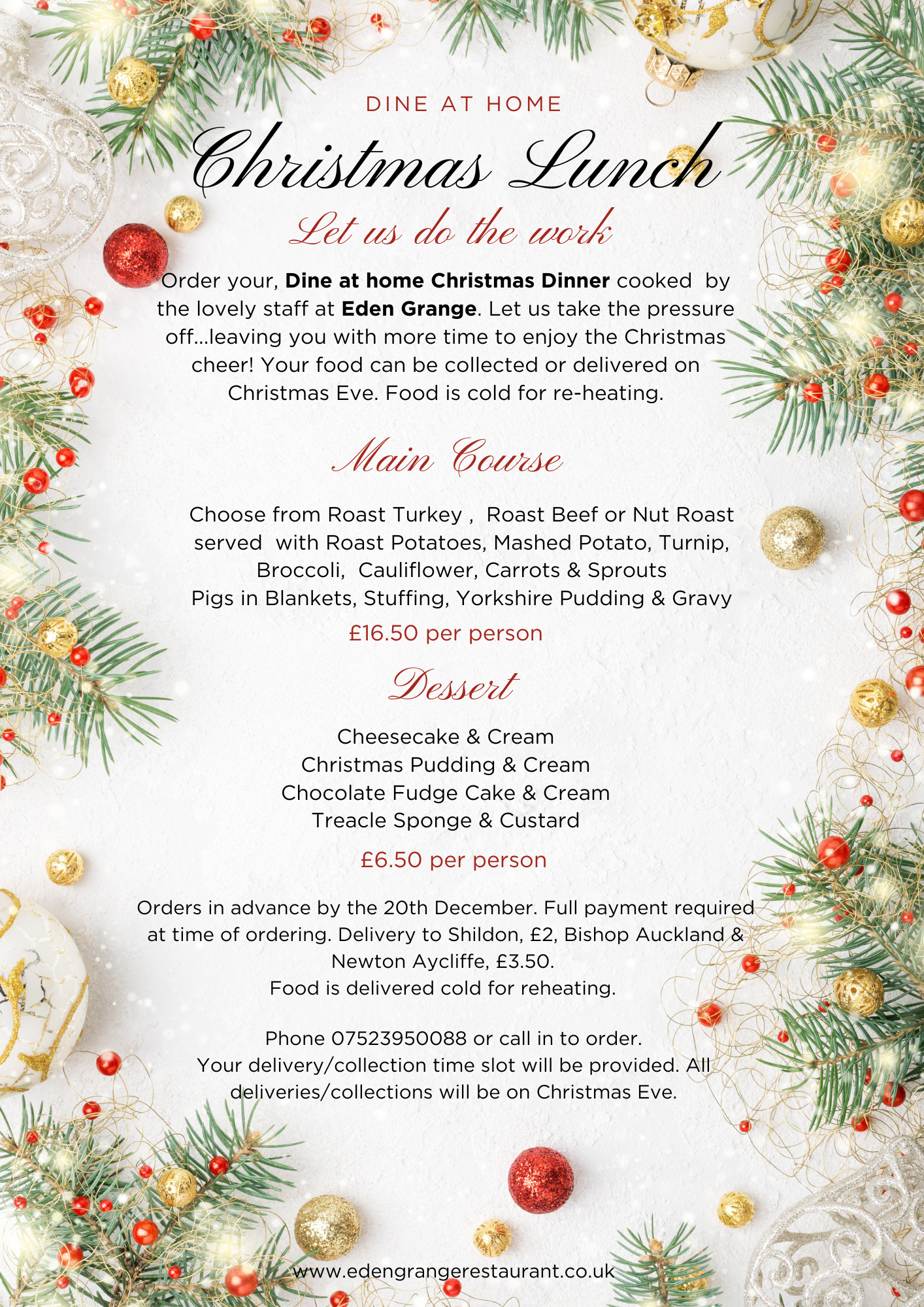 Eden Grange Dine at Home Christmas Menu 24